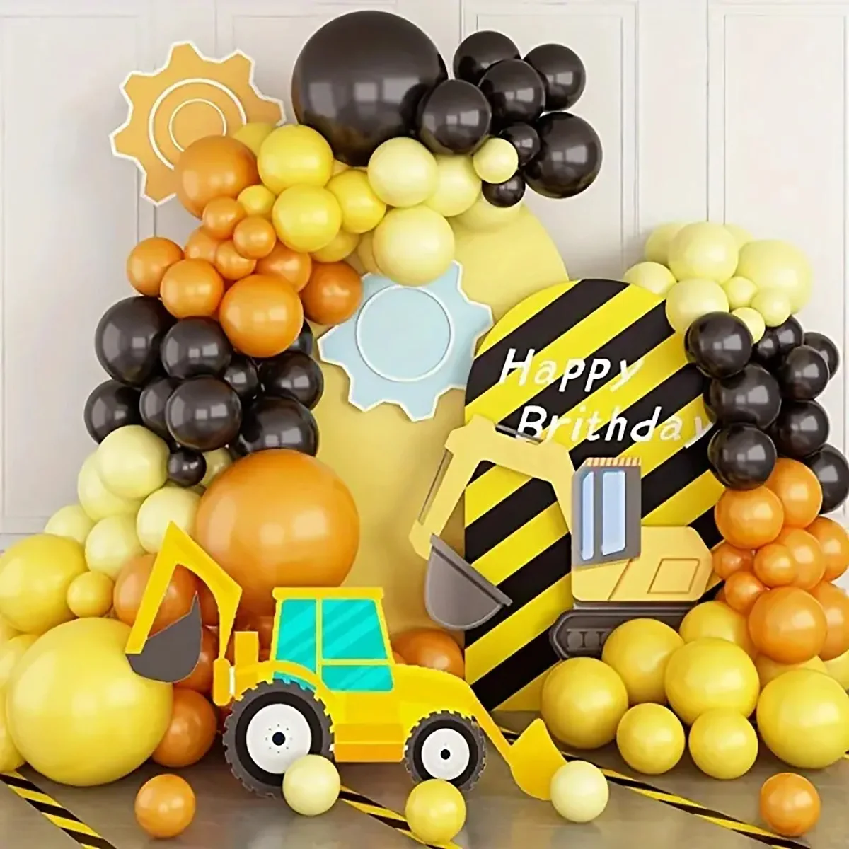Heavy Equipment Birthday Theme - Zestaw balonów z motywem koparki budowlanej,