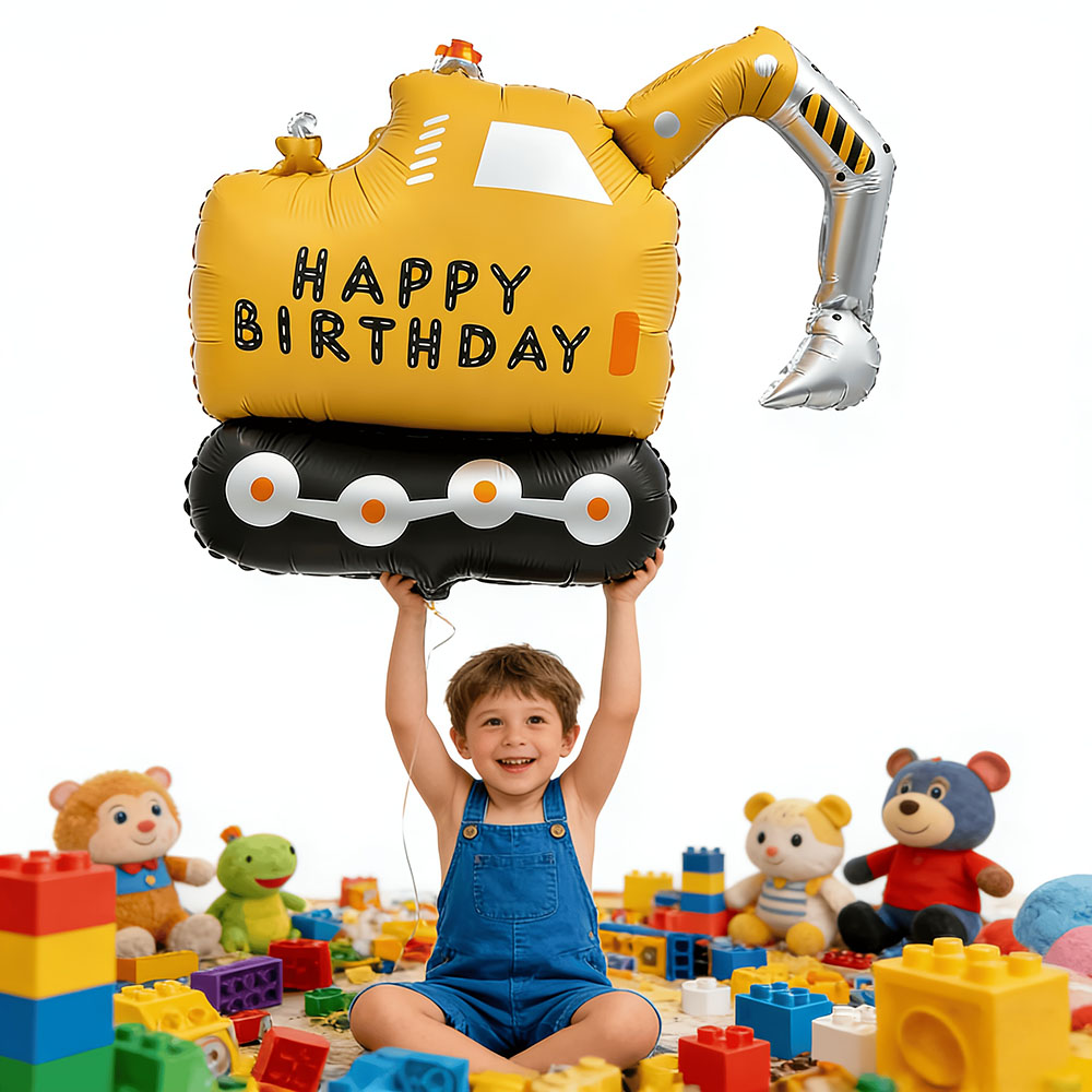 Heavy Equipment Birthday Theme - Balony na przyjęcie budowlane, matowe balony