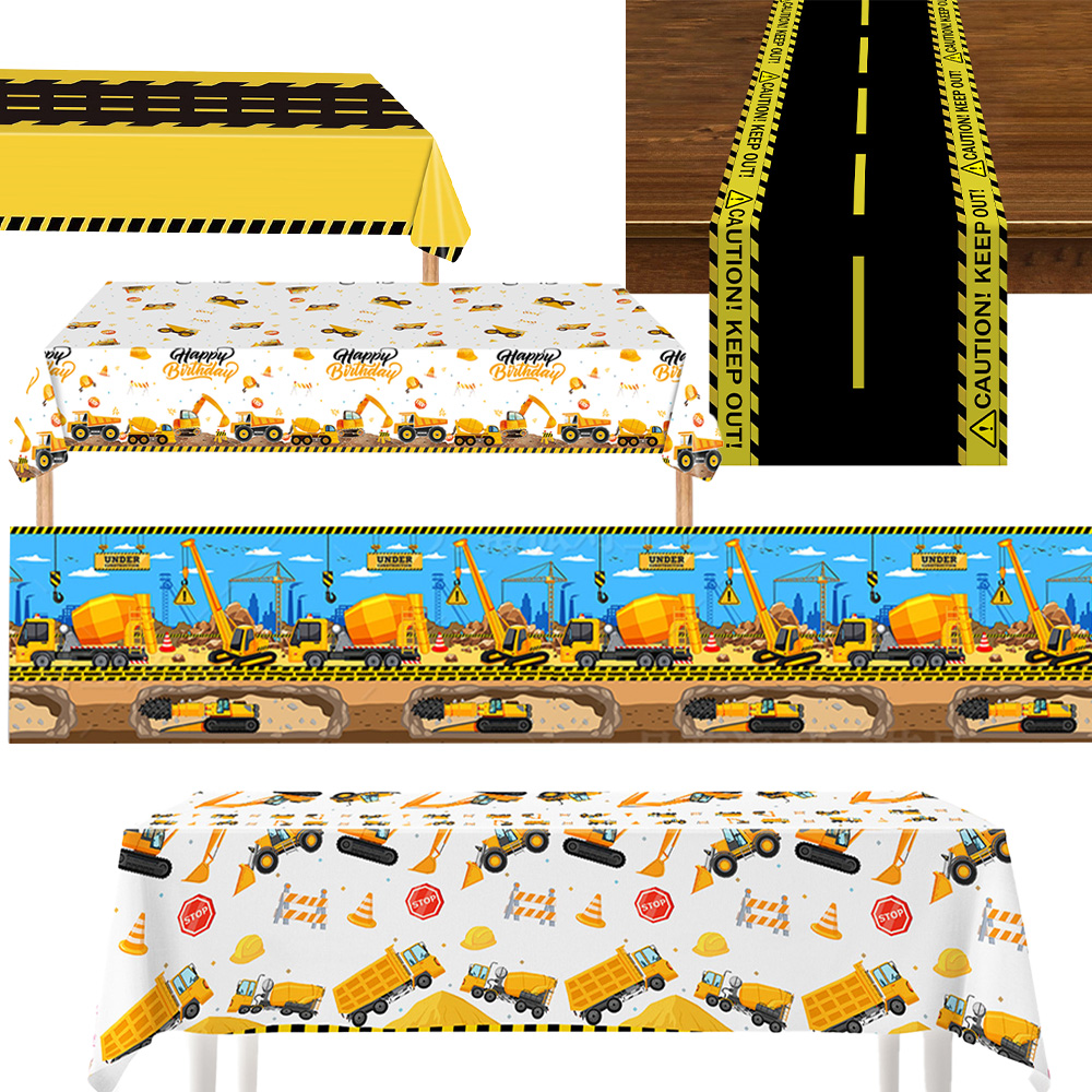 Heavy Equipment Birthday Theme - Dekoracje na przyjęcie budowlane, obrus z